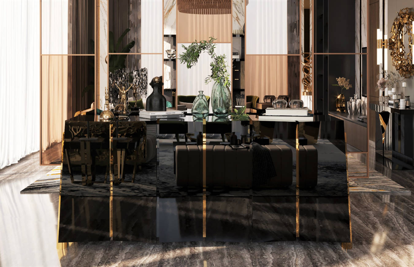 Luxury console table in a living room decor.