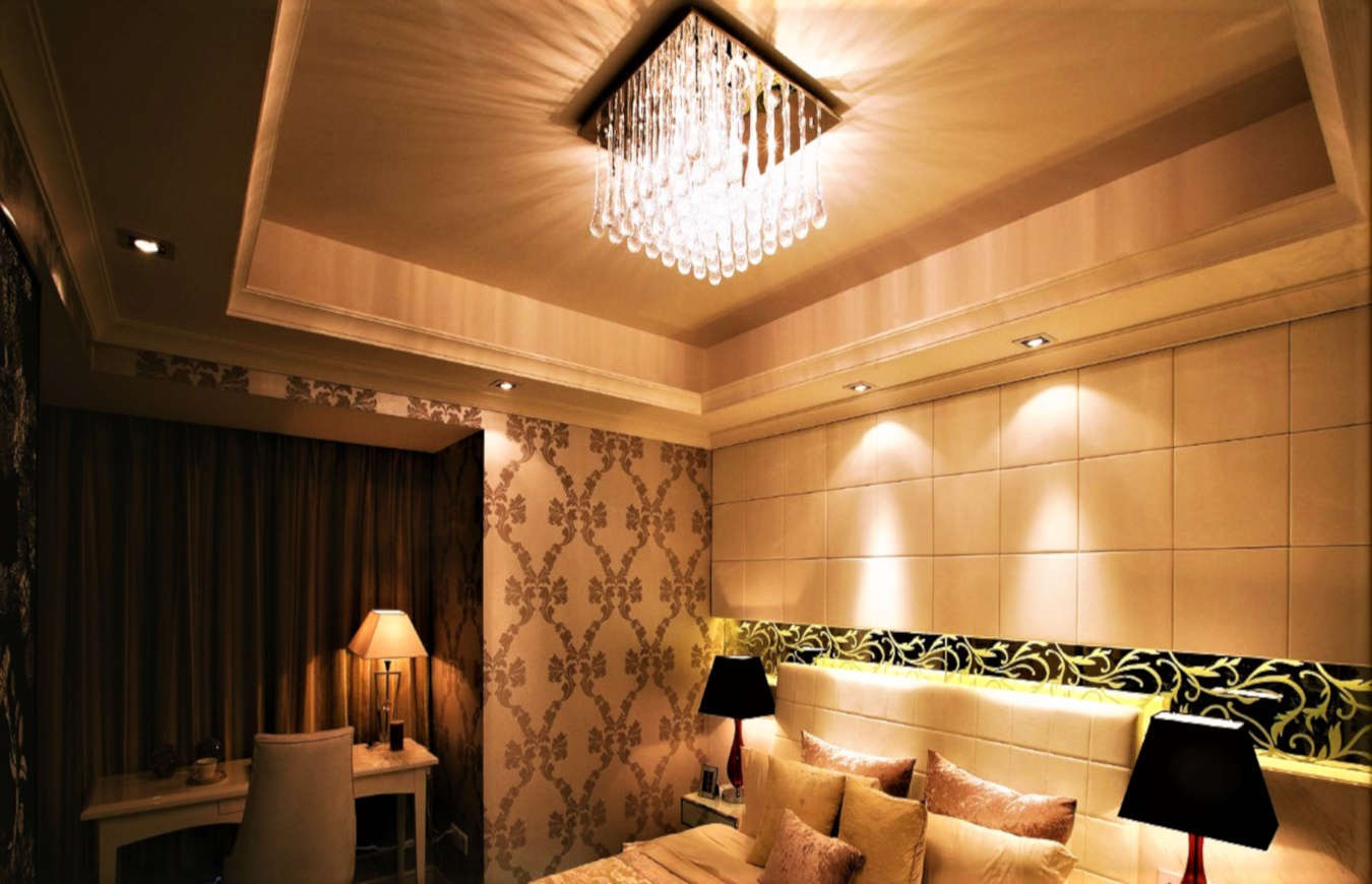 Luxury chandelier lighting decor in a bedroom interior.