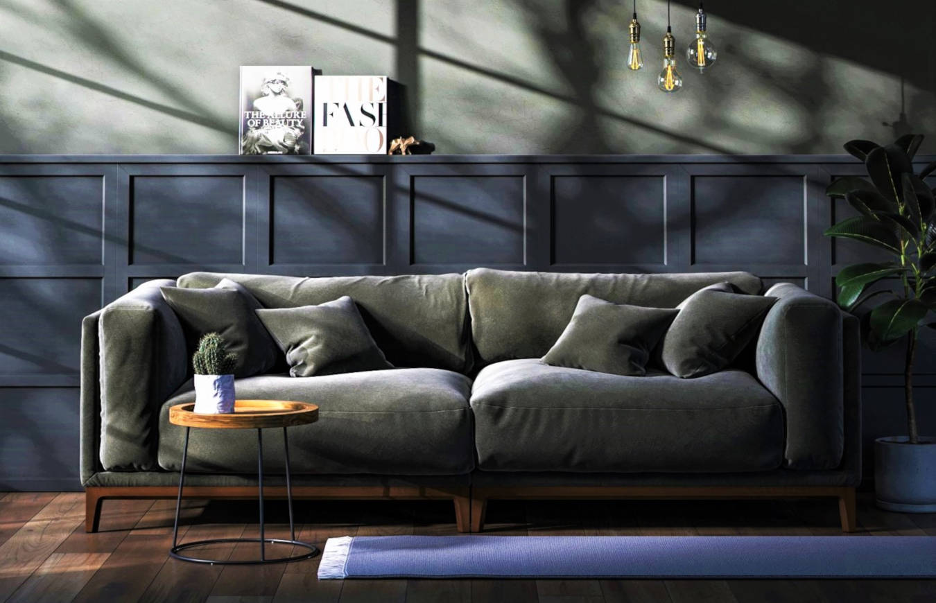 Luxury sofa in dining room decor.