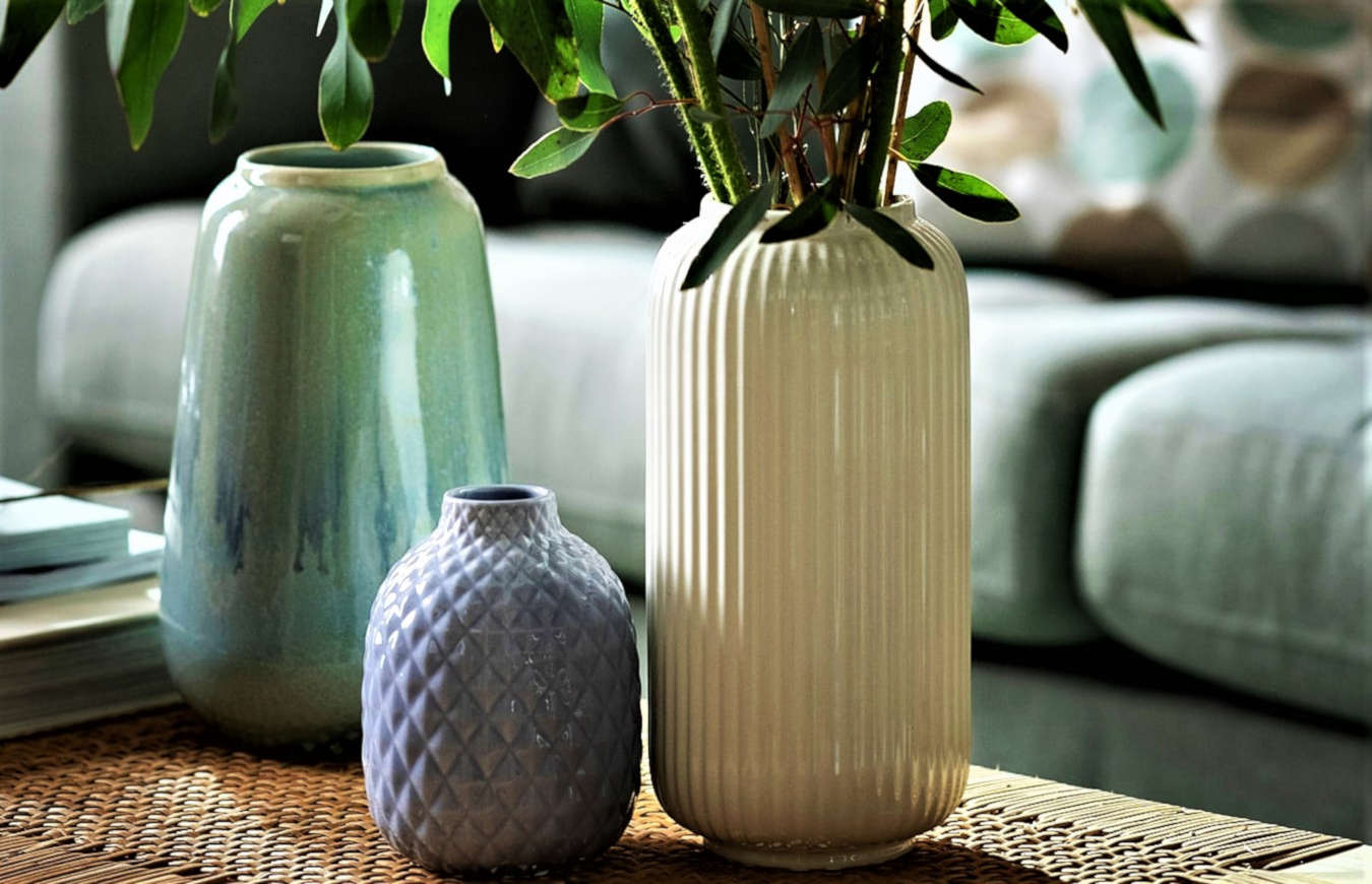 Luxury vases and jars dislpay in a living room decor.
