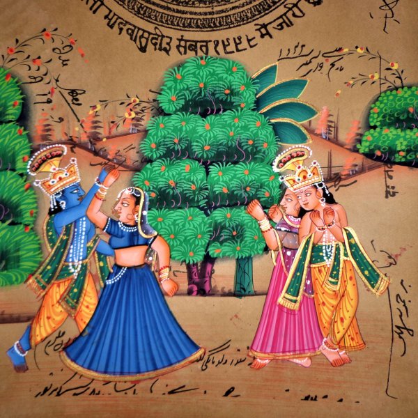 RADHA KRISHNA Stamp Paper Painting