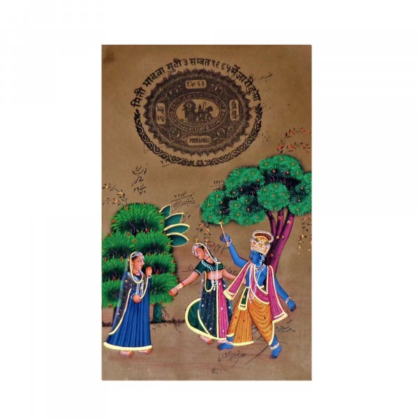RADHA KRISHNA Stamp Paper Painting