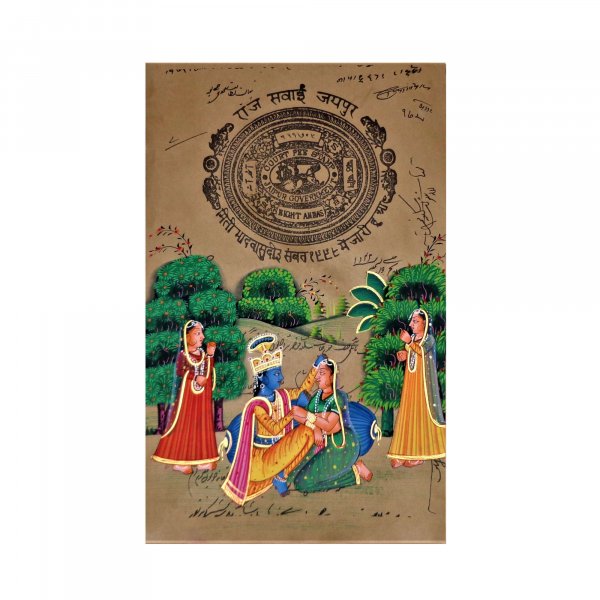 RADHA KRISHNA Stamp Paper Painting
