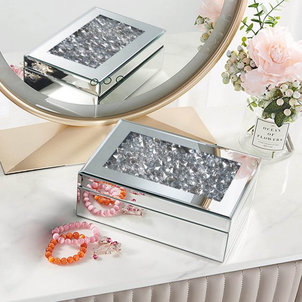 GEM Diamond Crush Mirrored Jewellery Box Set