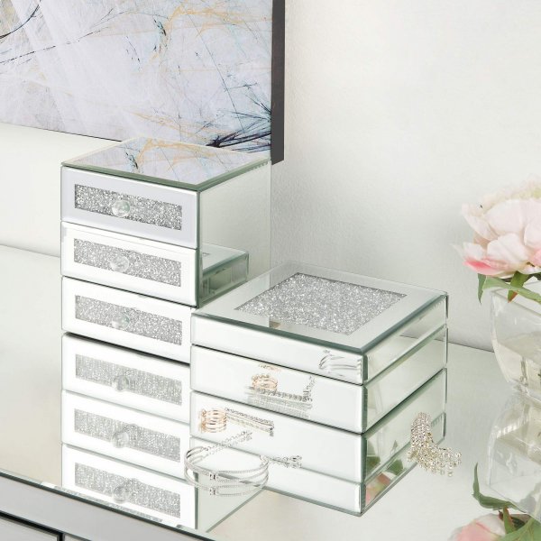 ELAN Diamond Crush Mirrored Jewelry Box Set