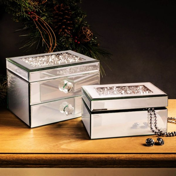 GEM Diamond Crush Mirrored Jewellery Box Set
