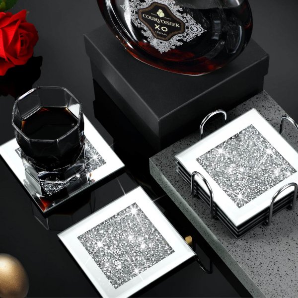 NORALI Diamond Crush Mirrored Coaster Set