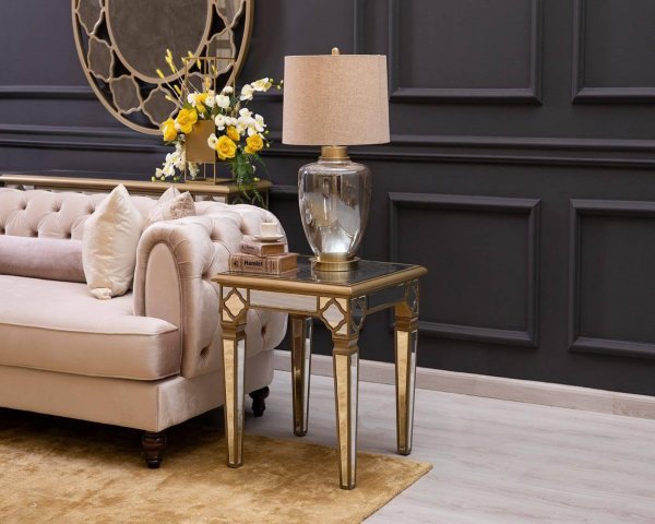QUILLA Mirrored Moroccan Gold Collection - End Table